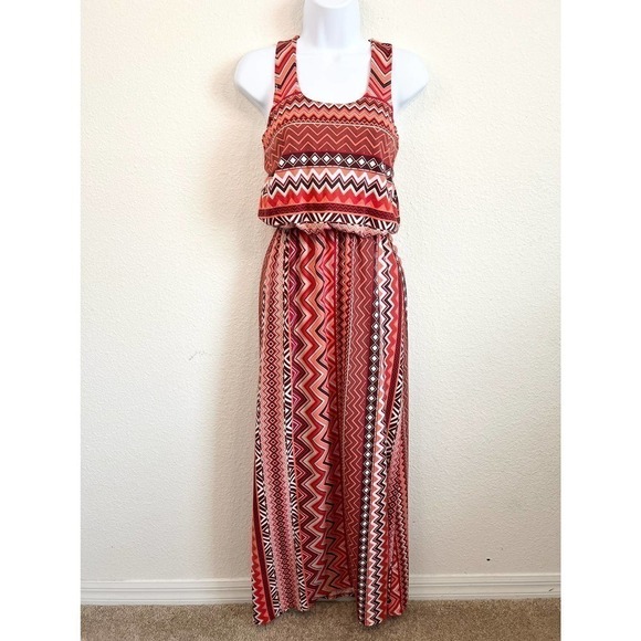 Derek Heart Orange Aztec Print Racerback Elastic Waist Maxi Dress XS - Picture 1 of 4